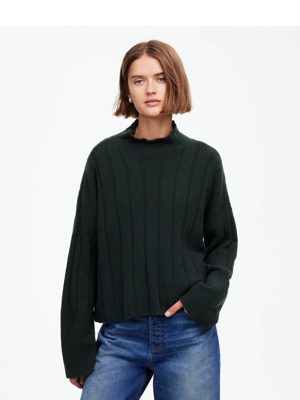 Madewell Black Ribbed Mock-Neck Sweater cashmere and wool